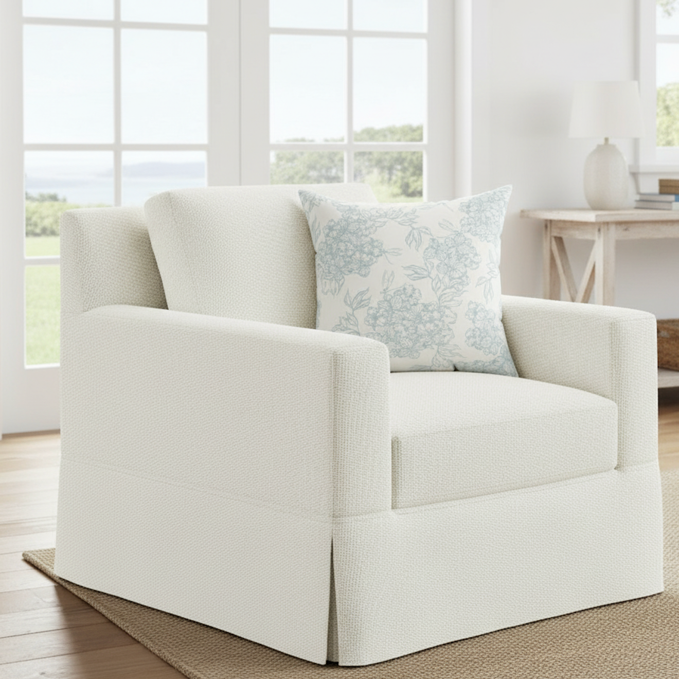 Light Blue Toile Hydrangea Suede Pillow