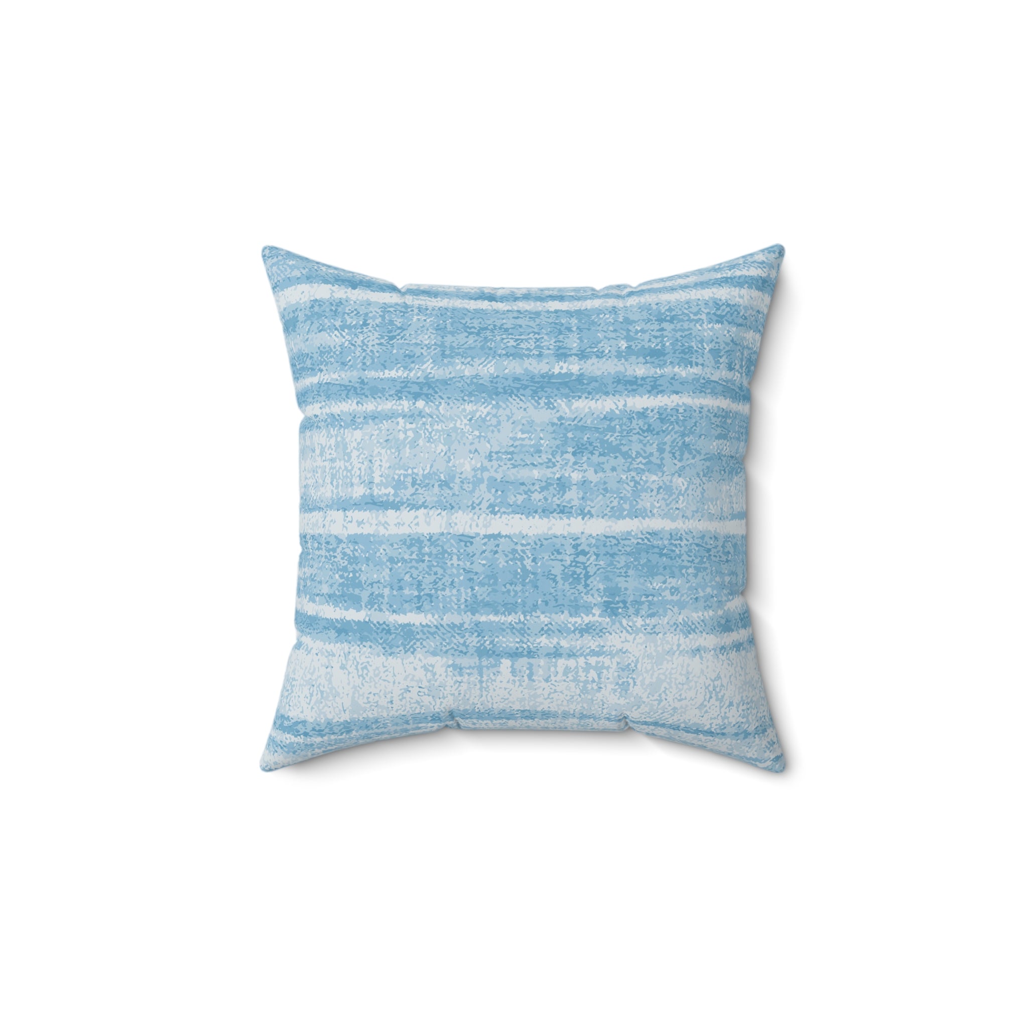 Blue striped coastal throw pillow with pale blue and white watercolor stripes.