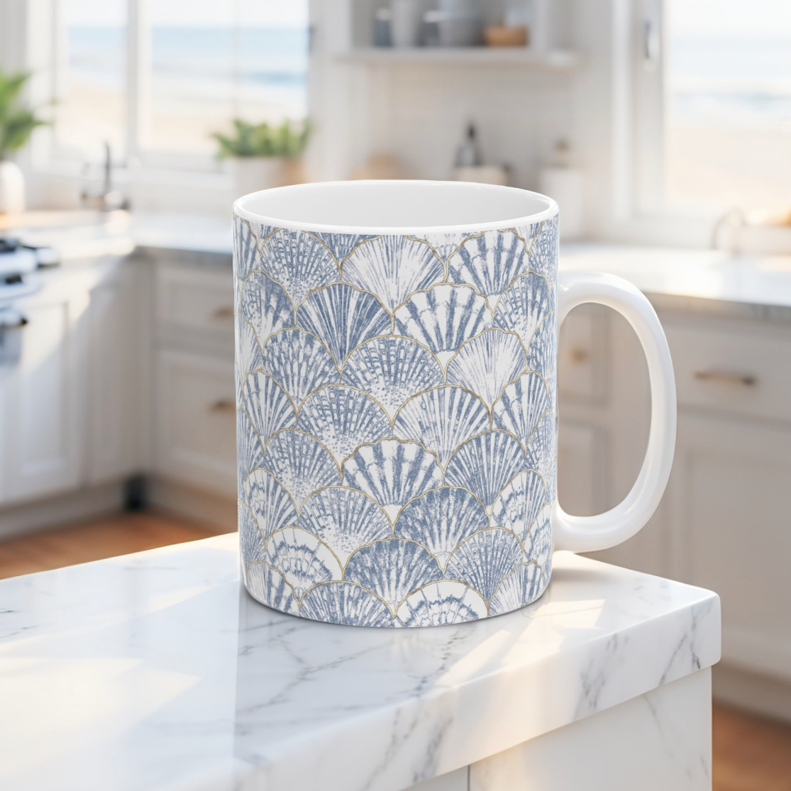 Blue Seashell Pattern Ceramic Mug