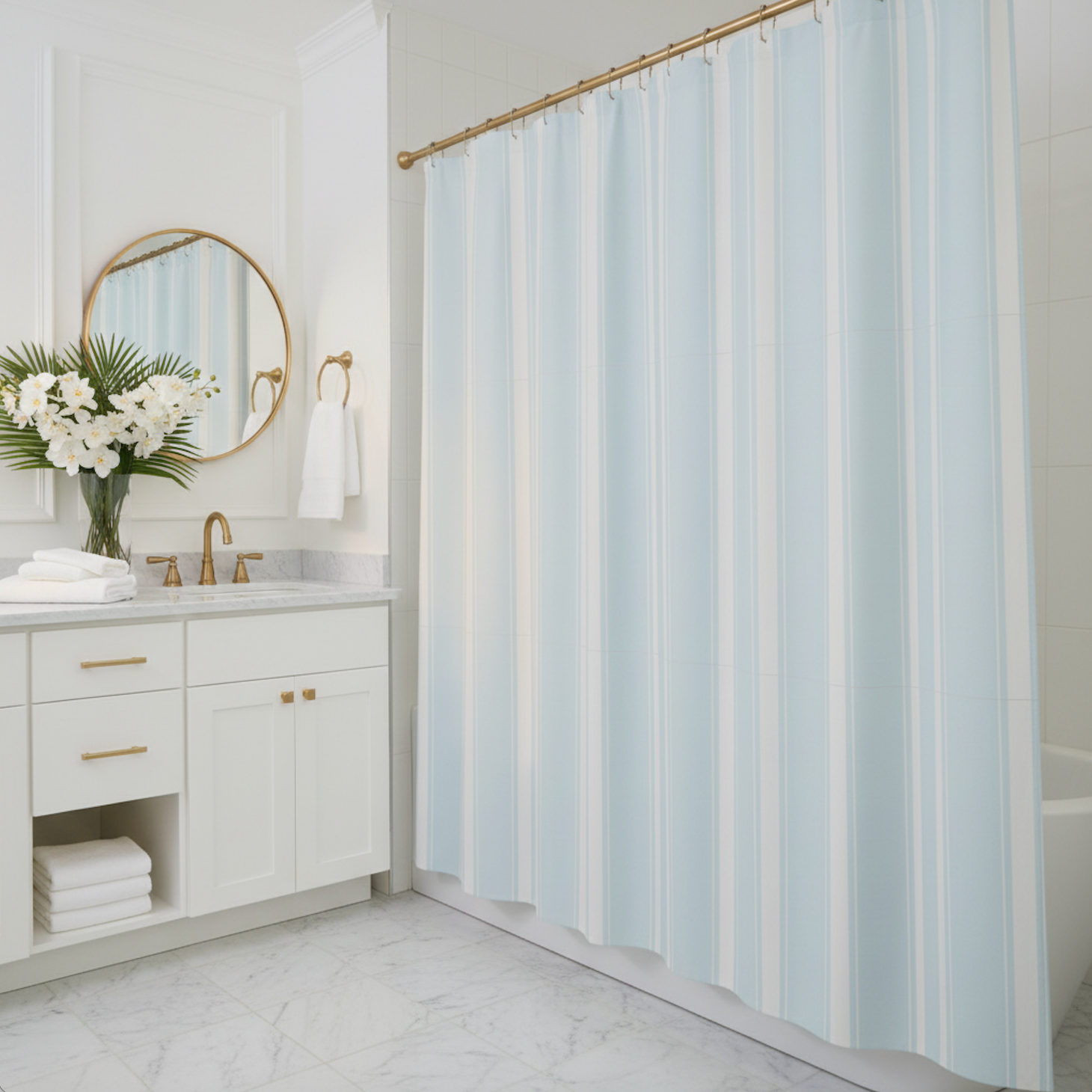 Light Blue Vertical Stripe Shower Curtain