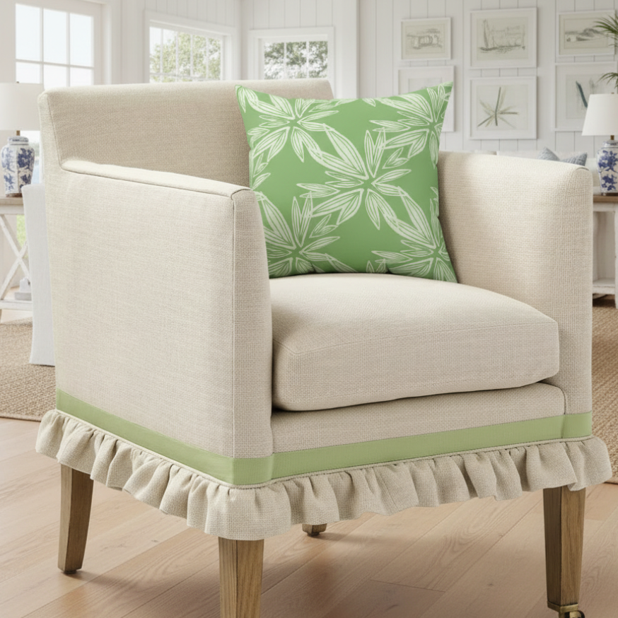 Green Floral Throw Pillow