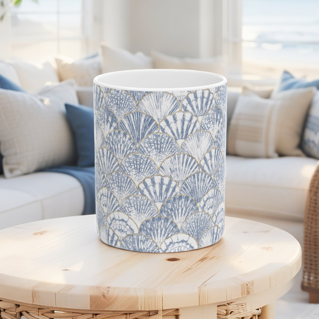 Blue Seashell Pattern Ceramic Mug
