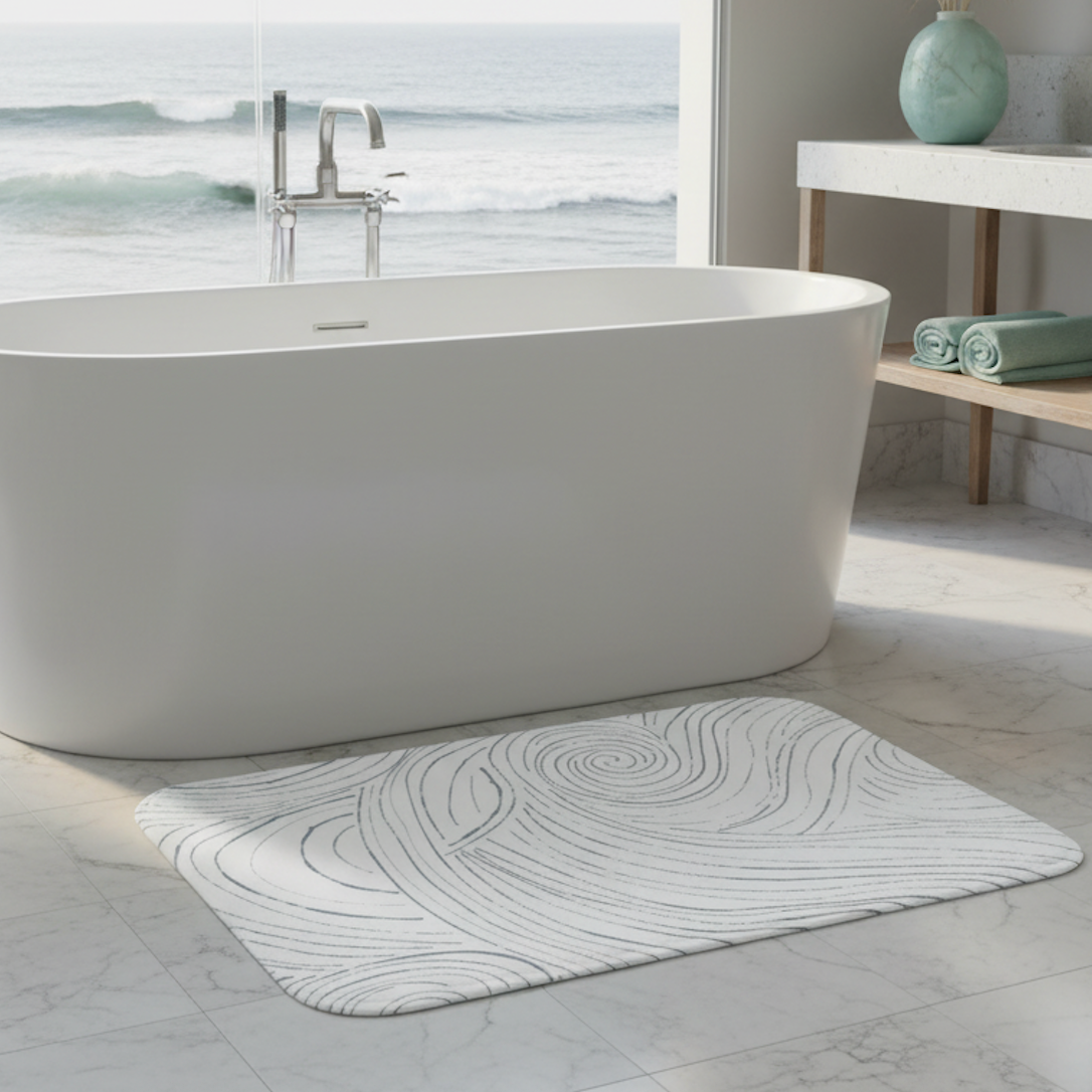 Coastal Abstract Memory-Foam Bath Mat