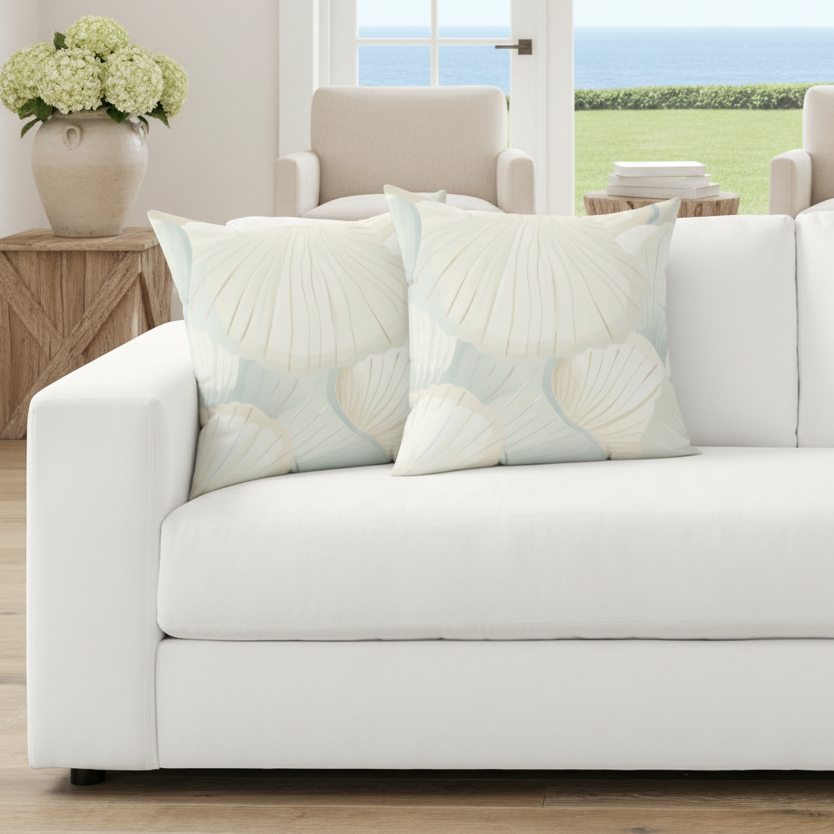 Seafoam Coastal Shells Throw Pillow