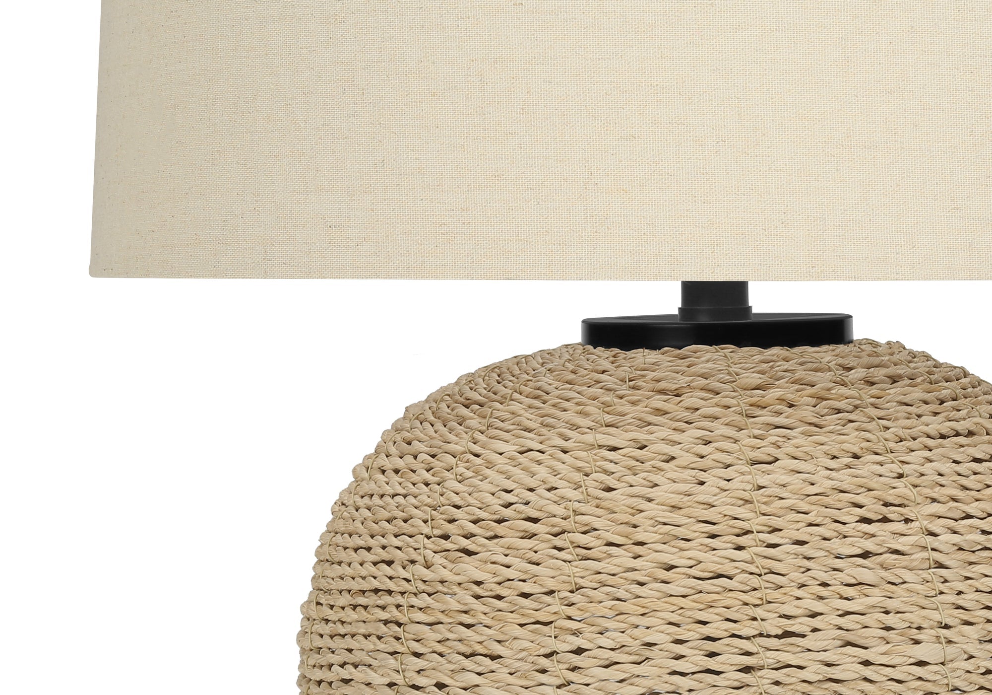 25" Coastal Table Lamp with Rattan Base & Linen Drum Shade