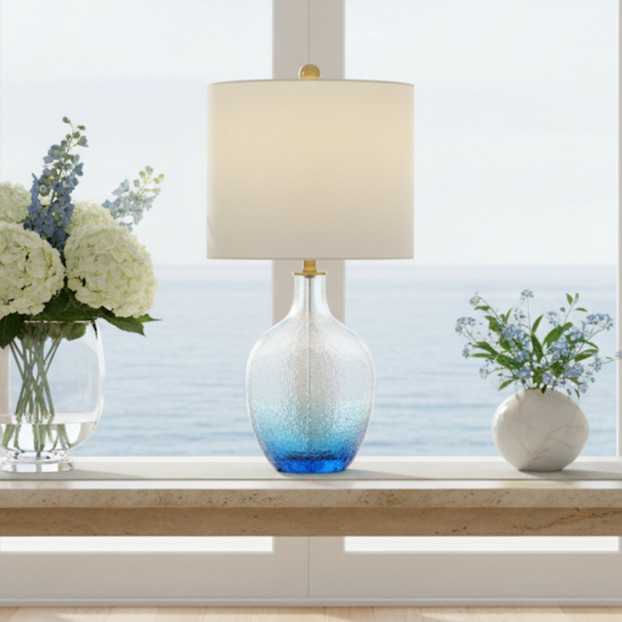 Coastal Blue & Clear Ombre Glass Table Lamp