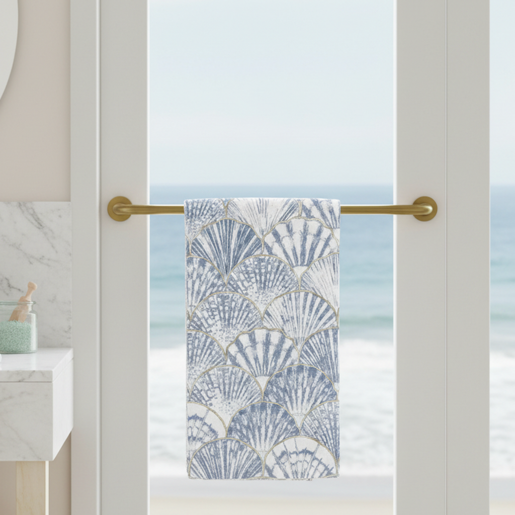 Blue Seashell Pattern Hand Towel