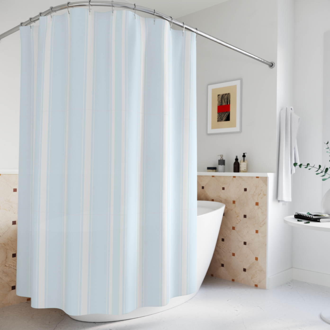 Light Blue Vertical Stripe Shower Curtain