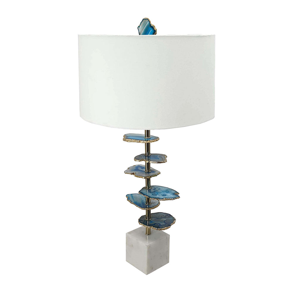 Coastal Blue & White Agate Table Lamp with Marble Base