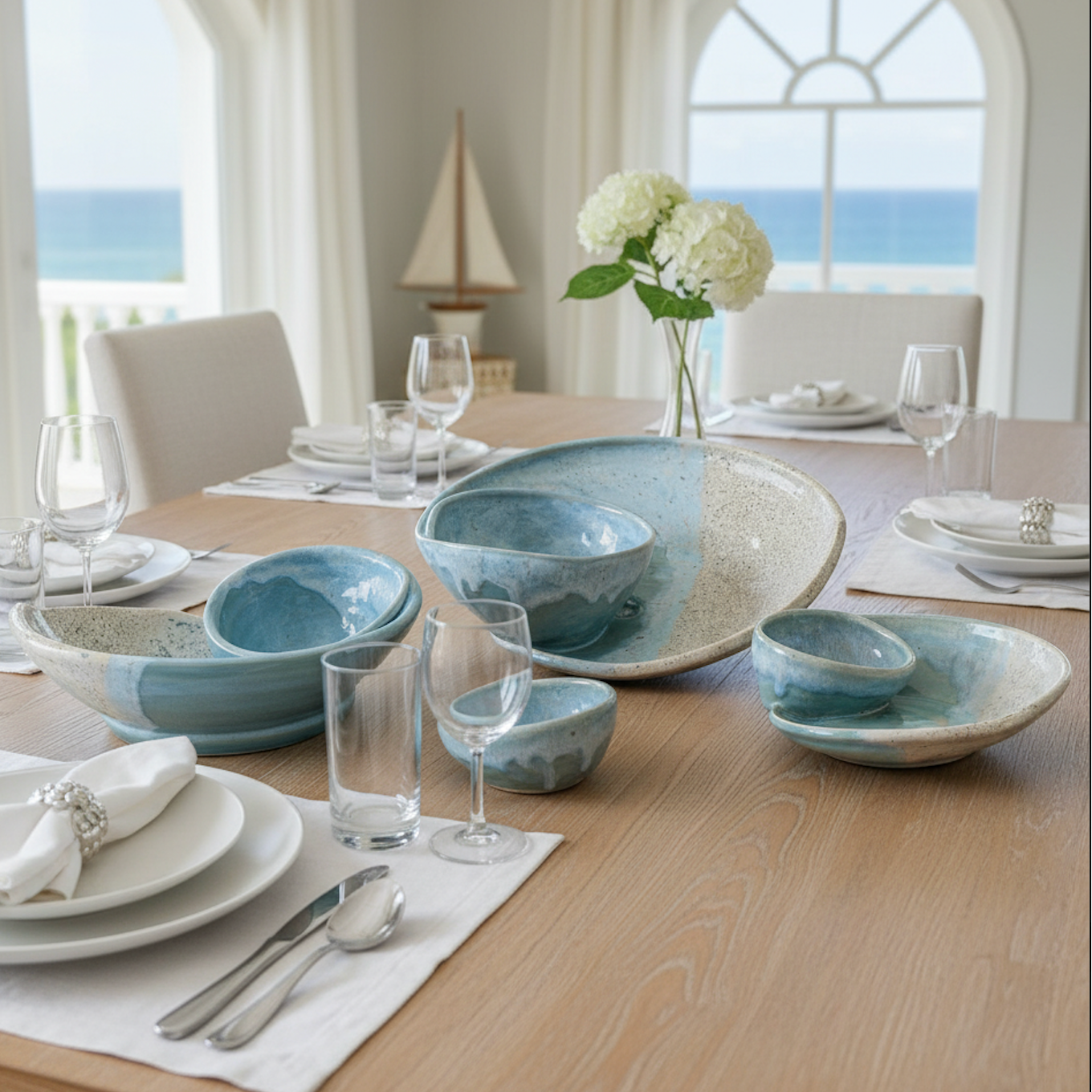 Handmade Coastal Swirly Serving Bowls