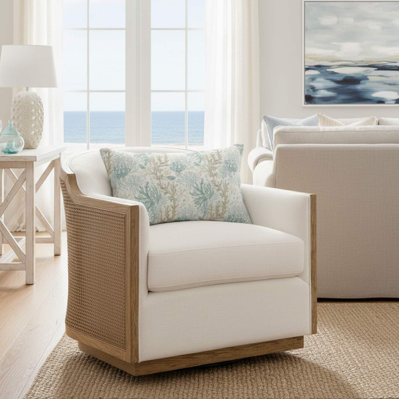 Aqua Coral Lumbar Throw Pillow