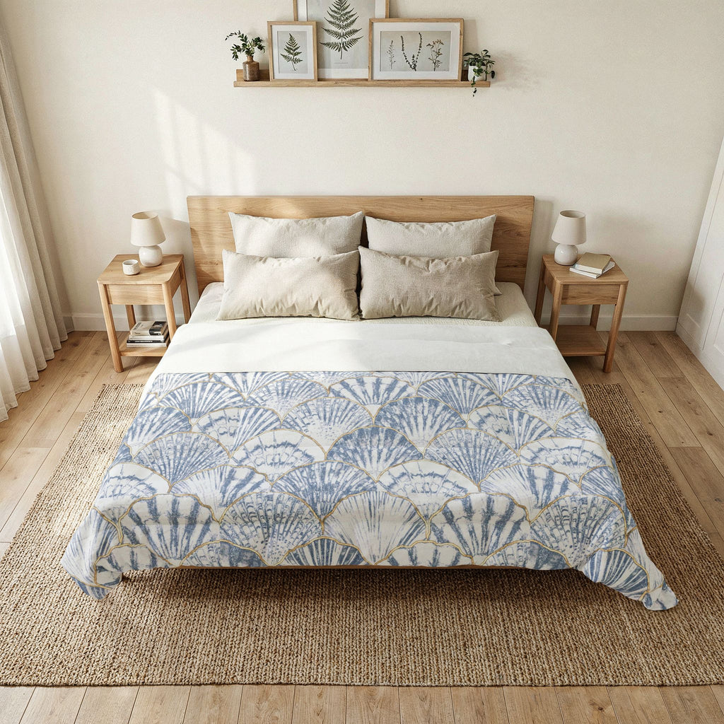 Blue Seashell Pattern Cotton Comforter