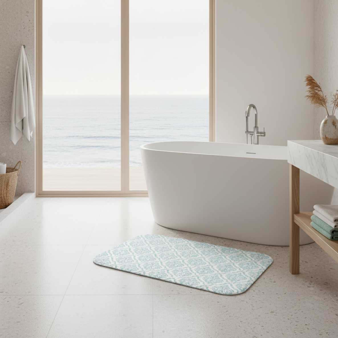 Aqua Damask Memory Foam Bath Mat