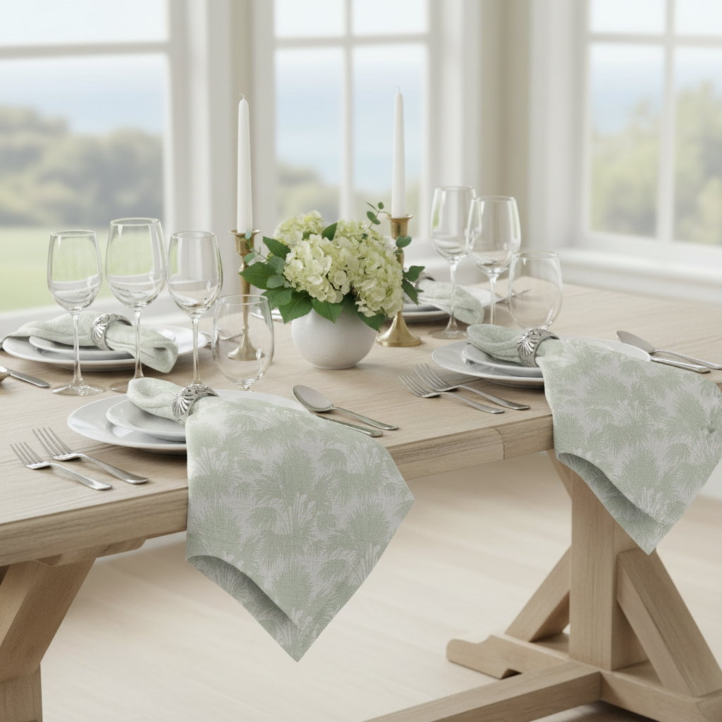 Sage Green Palm Linen Napkin Set of 4