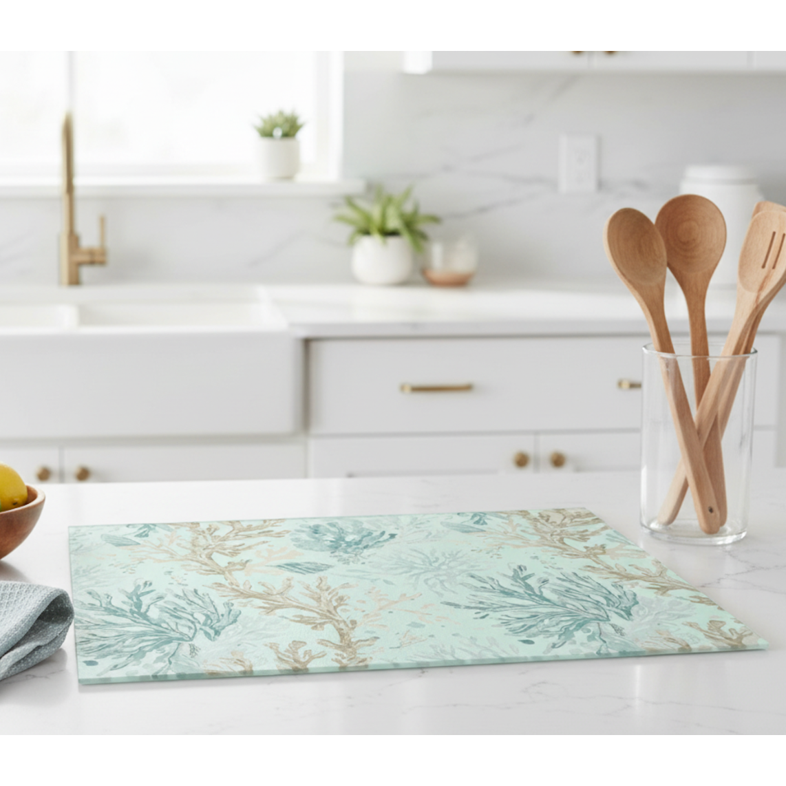 Coastal Coral Glass Cutting Board