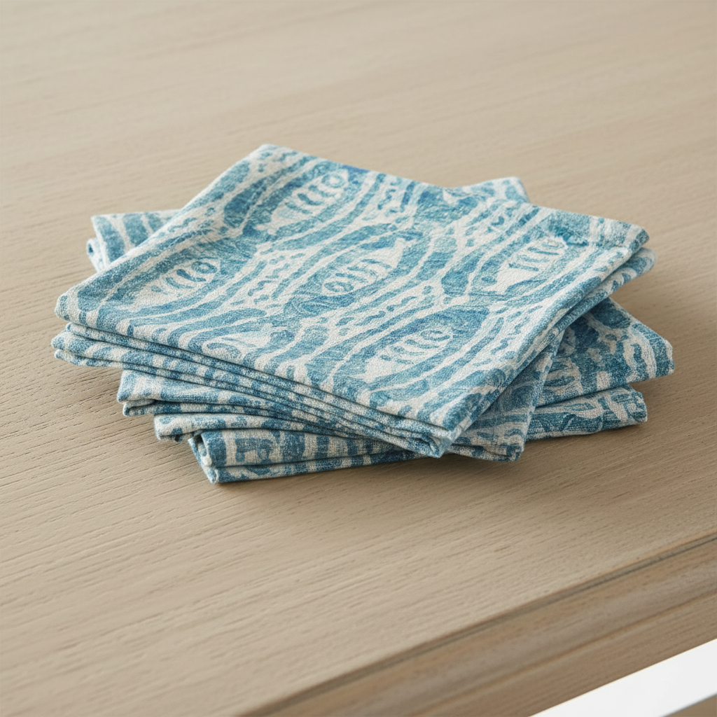 Coastal Fish Pattern Linen Napkins Set of 4