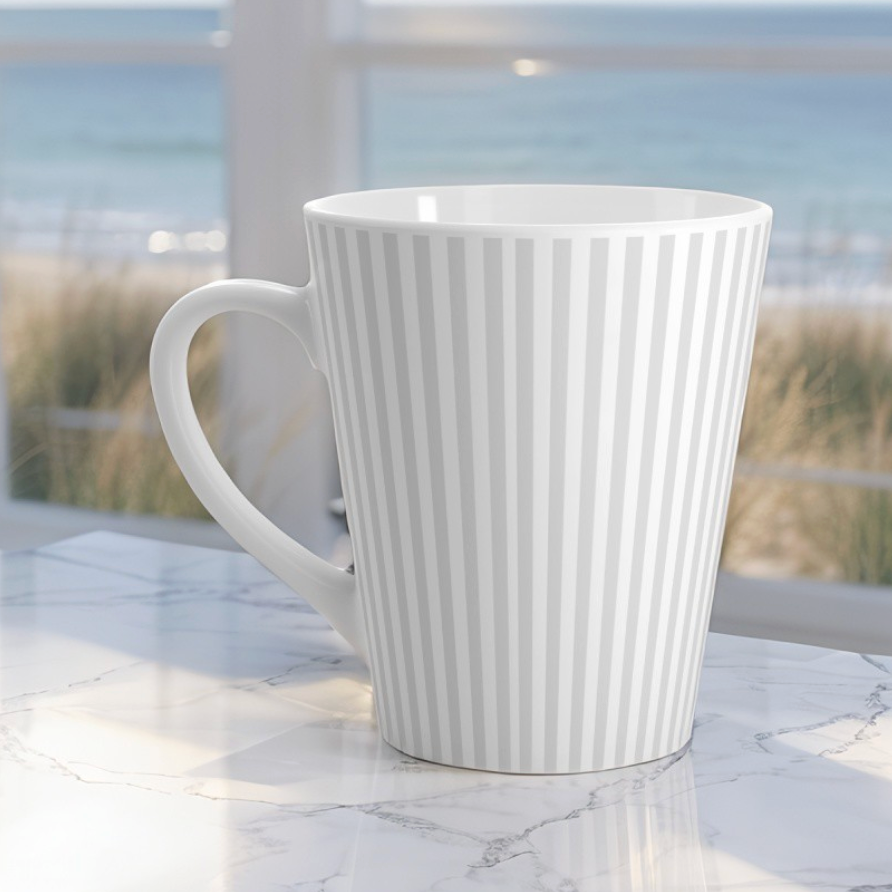 Striped Latte Mug | Vertical Grey White Lines, Modern Minimal Ceramic