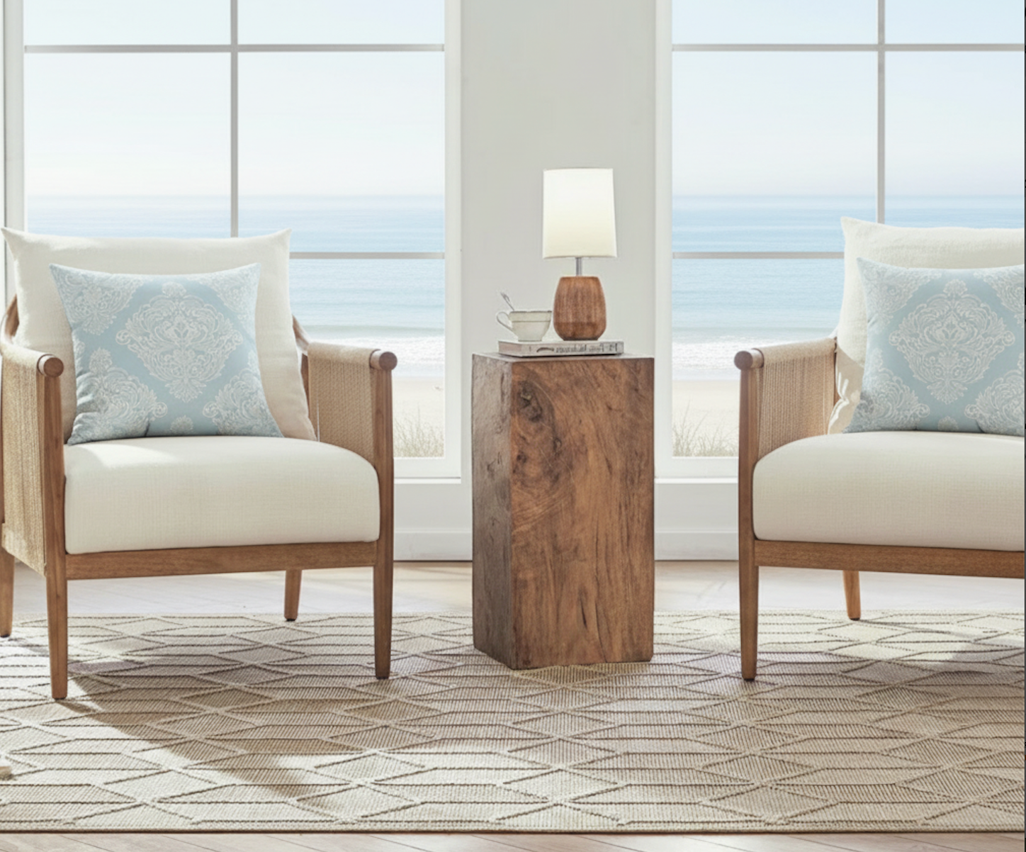 Light Blue Aqua Damask Throw Pillow