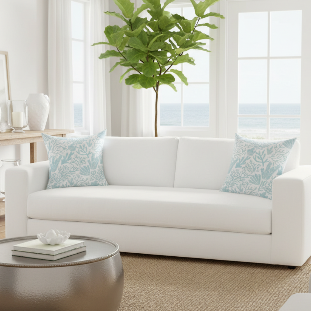 Aqua Coastal Reef Throw Pillow