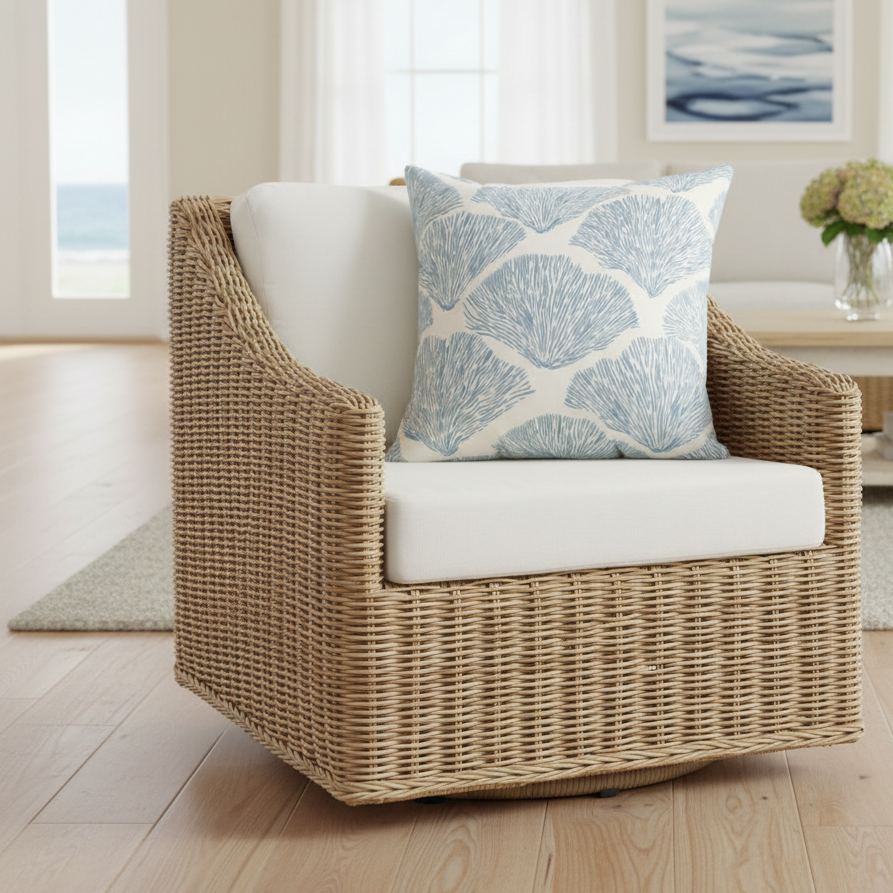 Coastal Blue Shell Pattern Throw Pillow