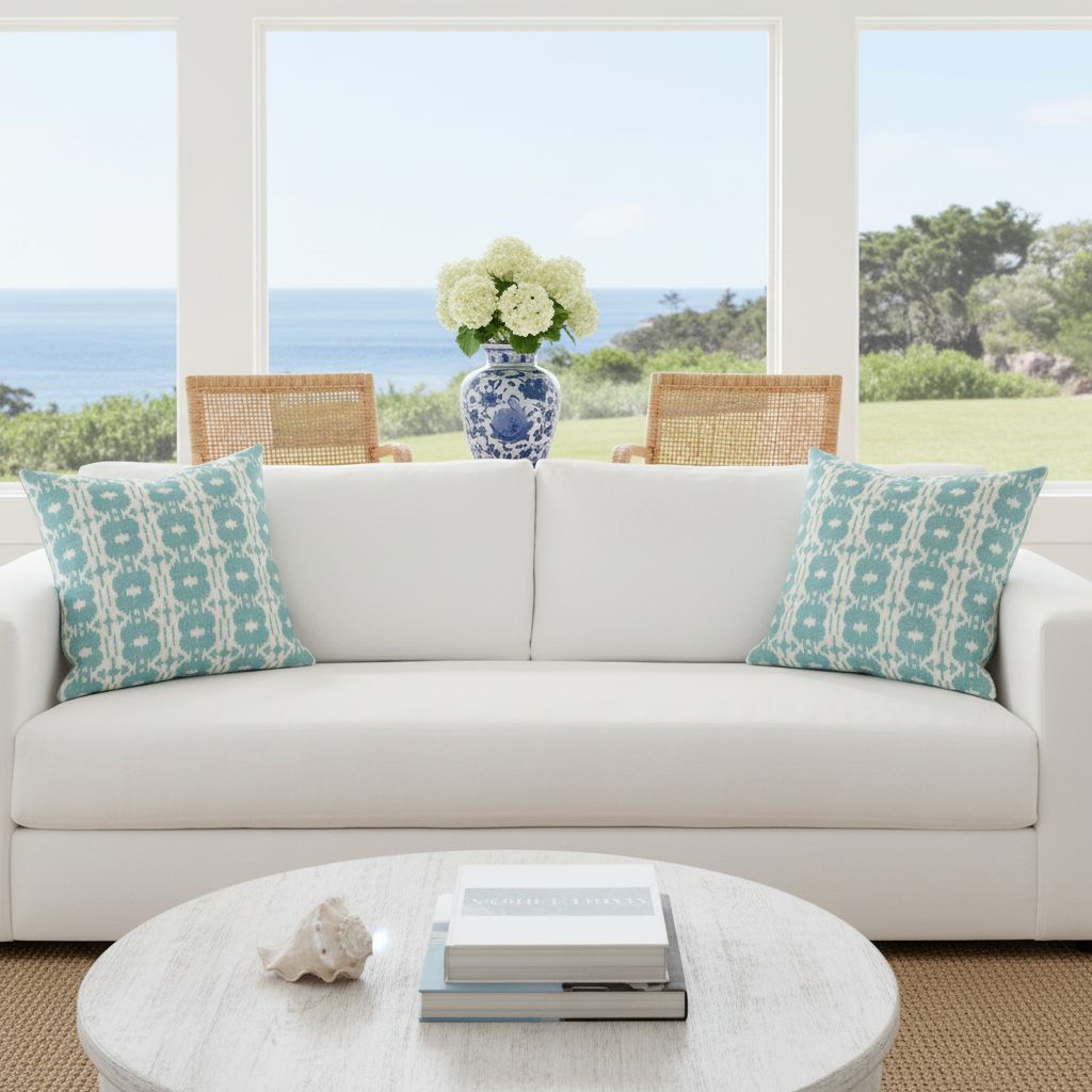 Teal Ikat Pattern Throw Pillow