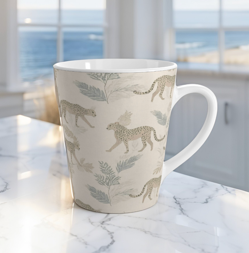 Leopard Pattern Latte Mug – Neutral Botanical Coffee Cup