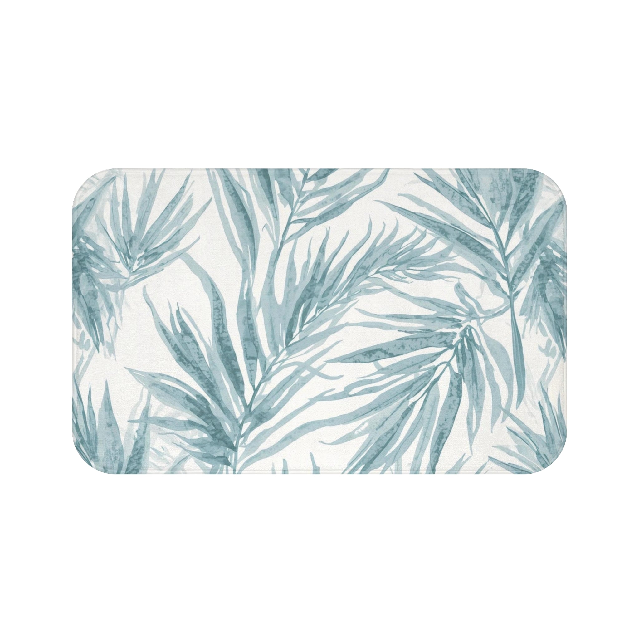 Tropical Blue Palm Memory Foam Bath Mat