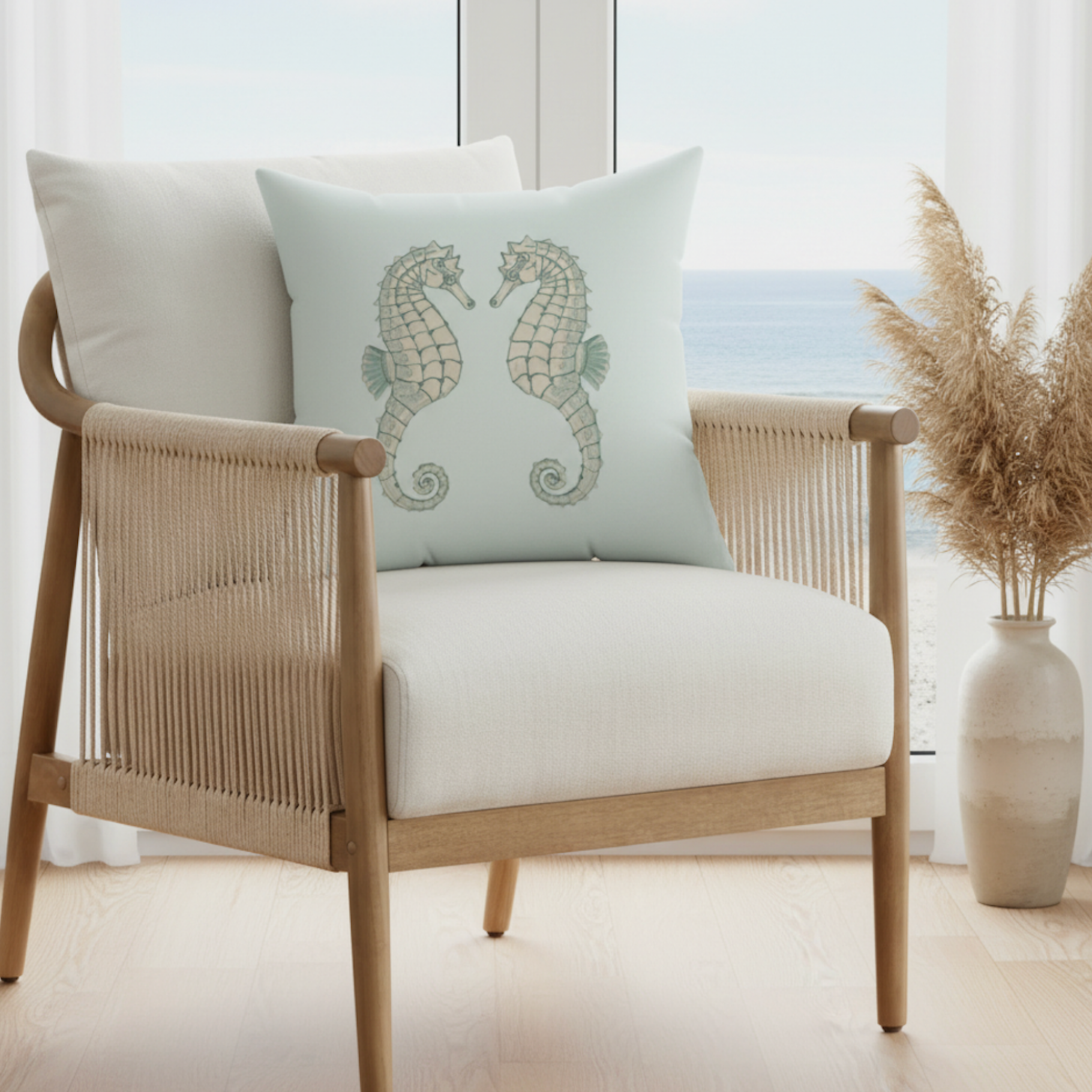 Twin Seahorse Throw Pillow