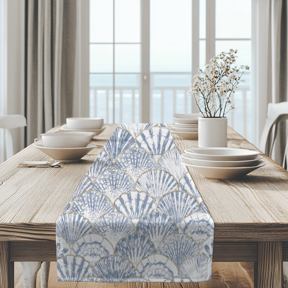 Coastal Navy Blue Seashell Table Runner