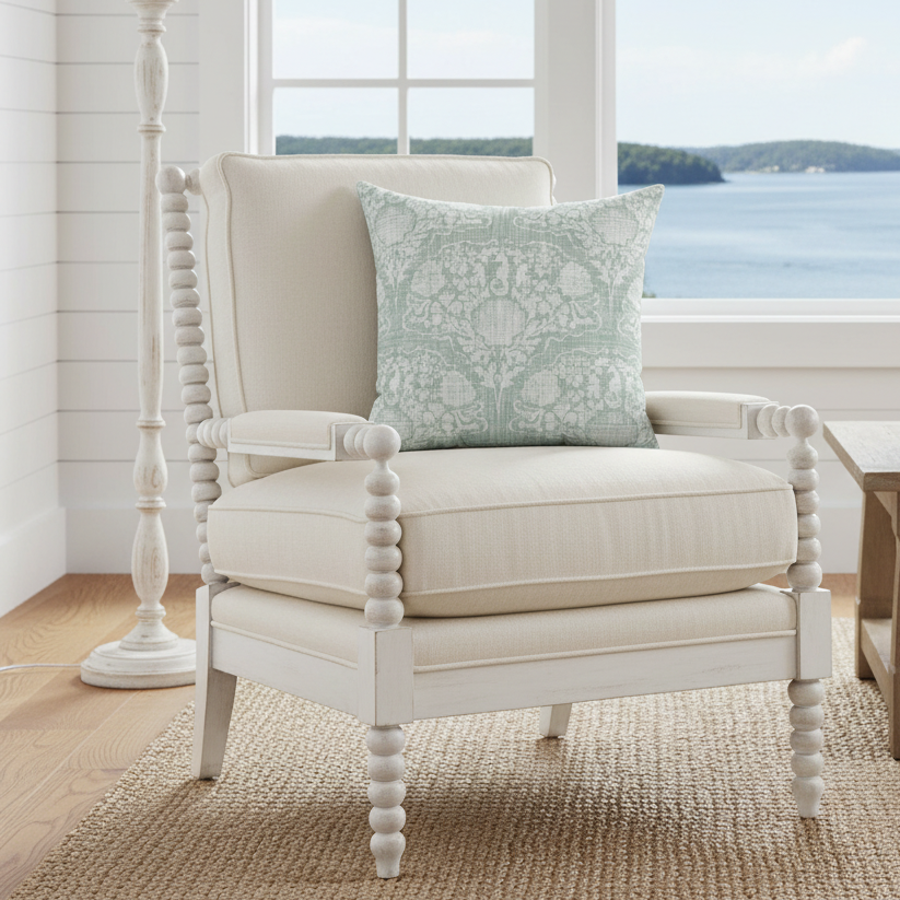 Seafoam Seahorse Damask Throw Pillow