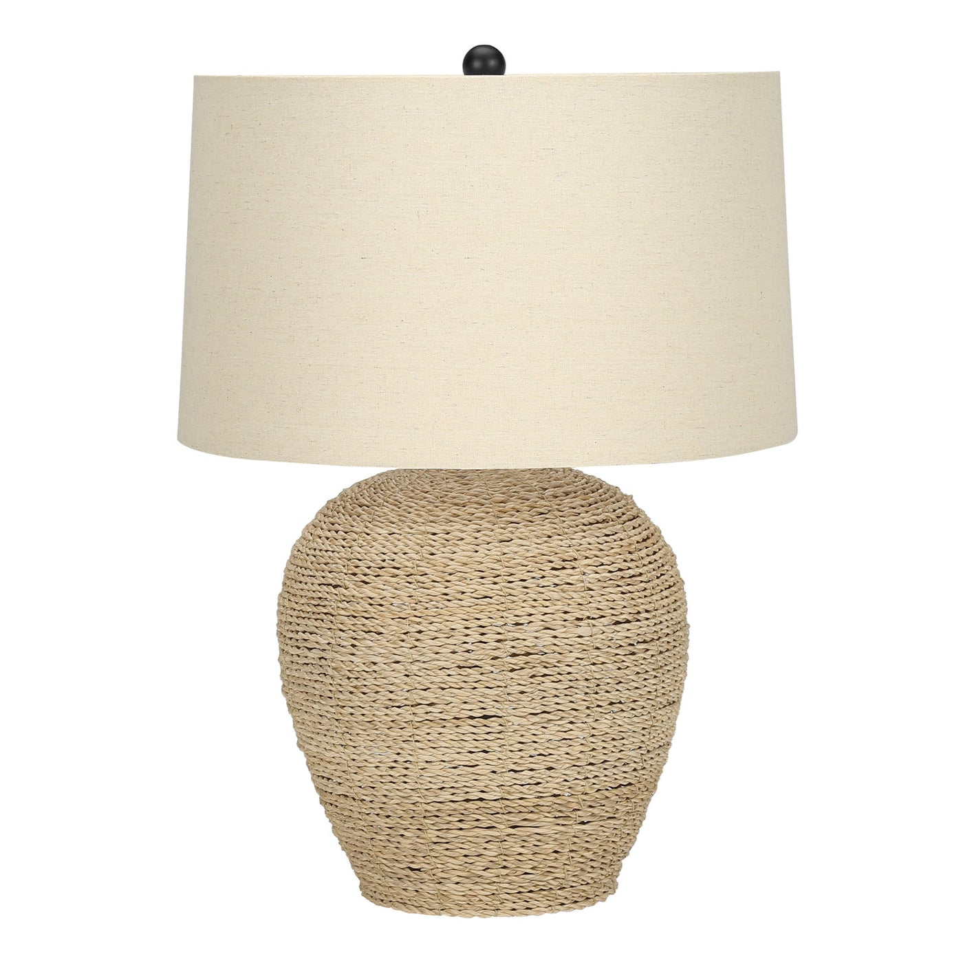 25" Coastal Table Lamp with Rattan Base & Linen Drum Shade