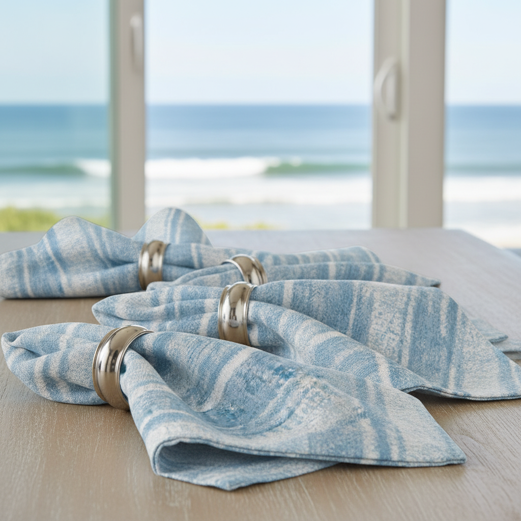Blue Washed Stripe Cloth Napkins Set of 4