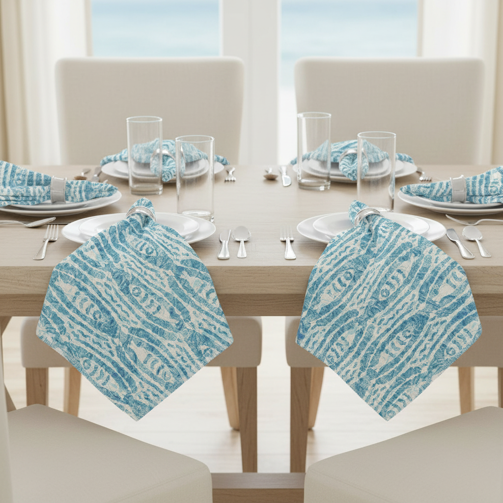 Coastal Fish Pattern Linen Napkins Set of 4