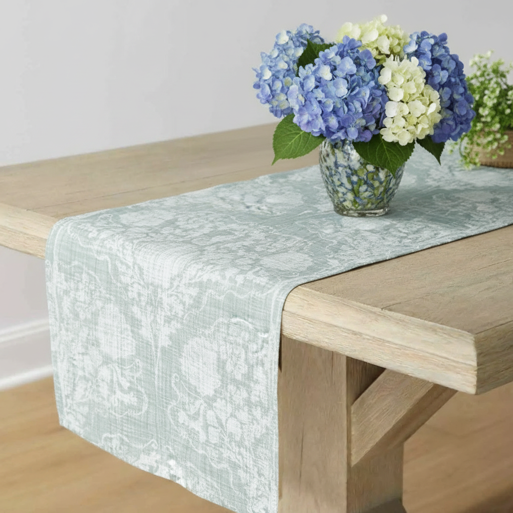 Sage Seahorse Damask Table Runner