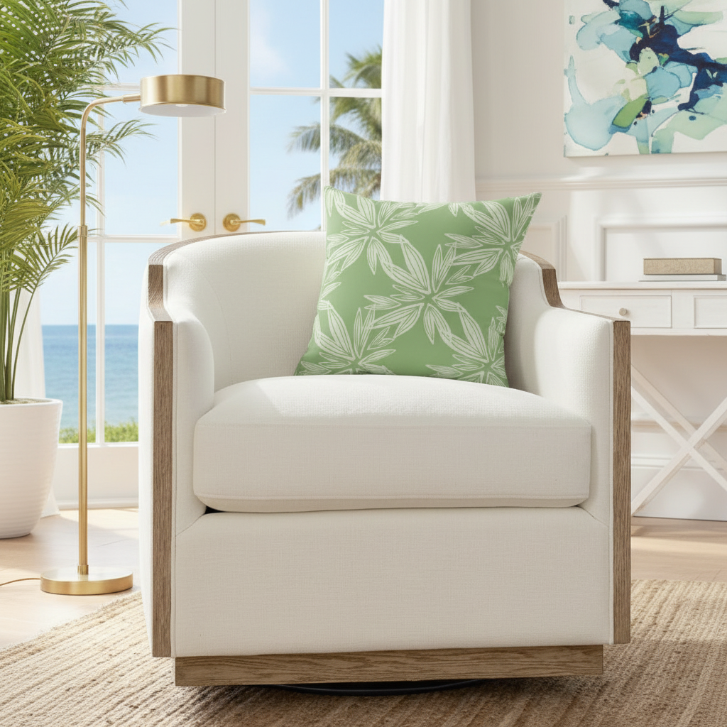 Green Floral Throw Pillow