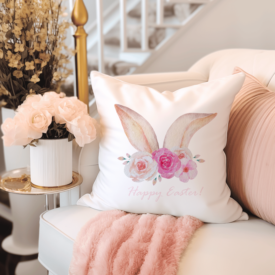 Happy Easter Bunny Throw Pillow