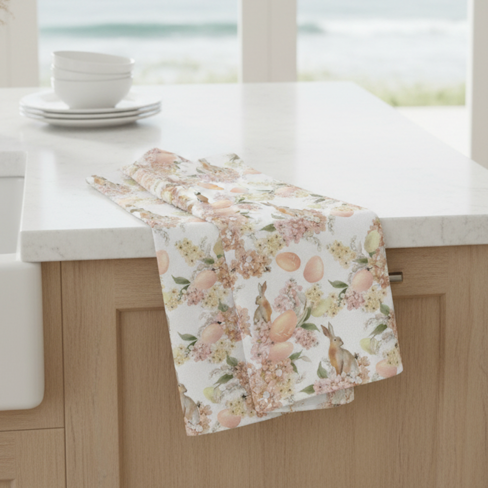 Easter Bunny Floral Kitchen Towel