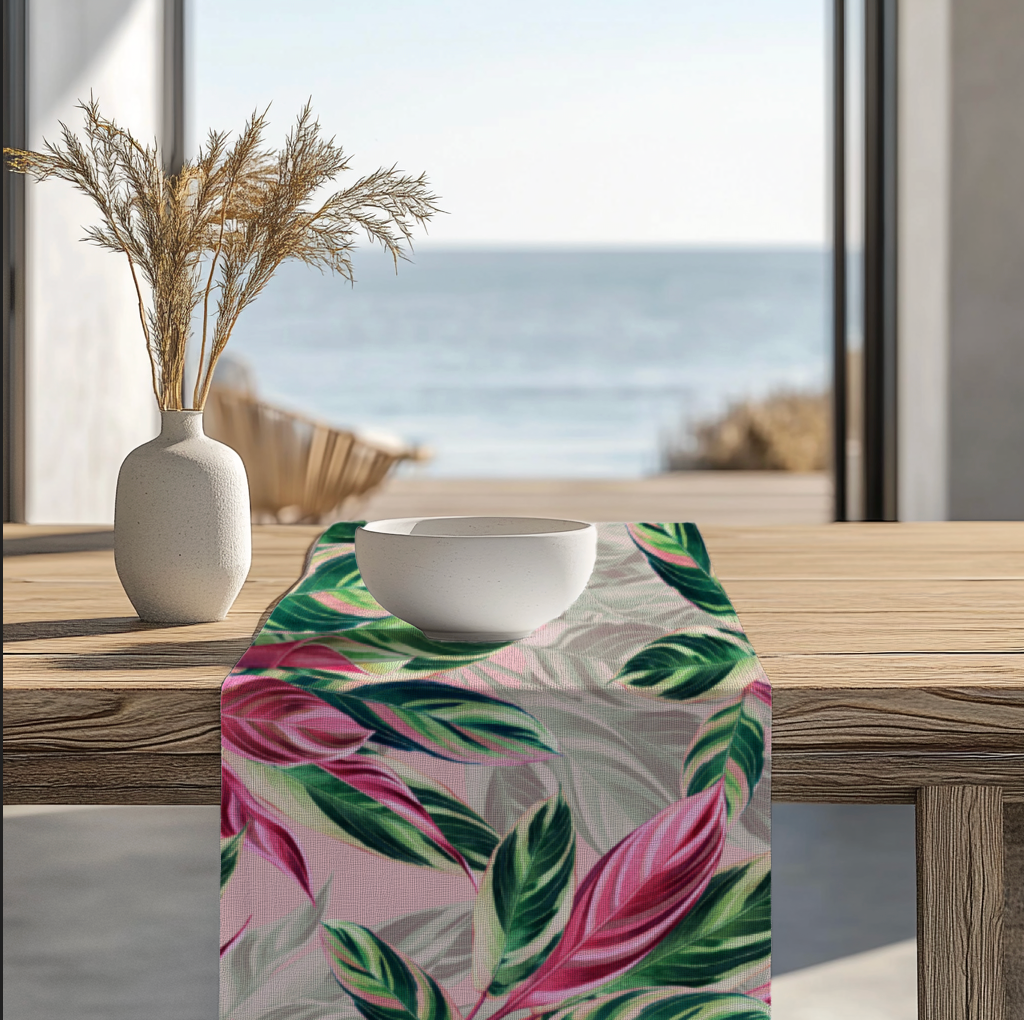 Botanical Pink Leaf Table Runner