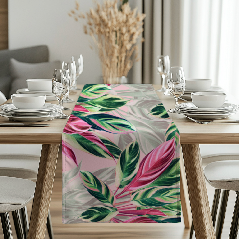 Botanical Pink Leaf Table Runner