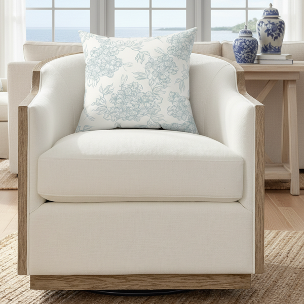 Light Blue Toile Hydrangea Suede Pillow