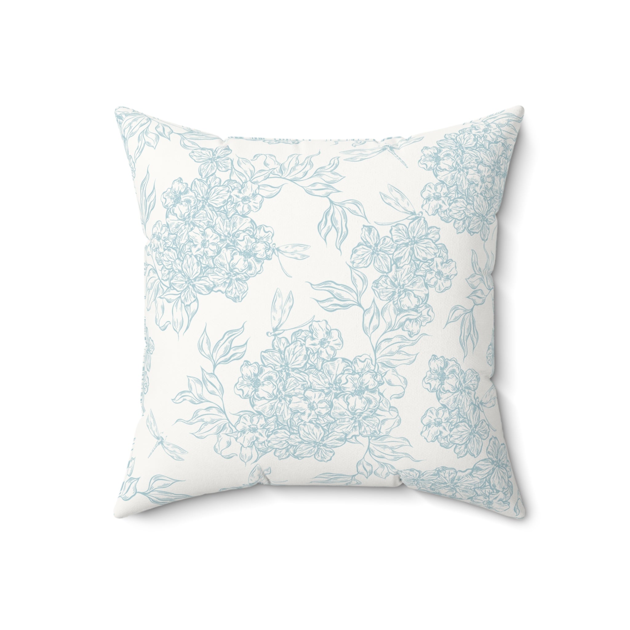 Light Blue Toile Hydrangea Suede Pillow