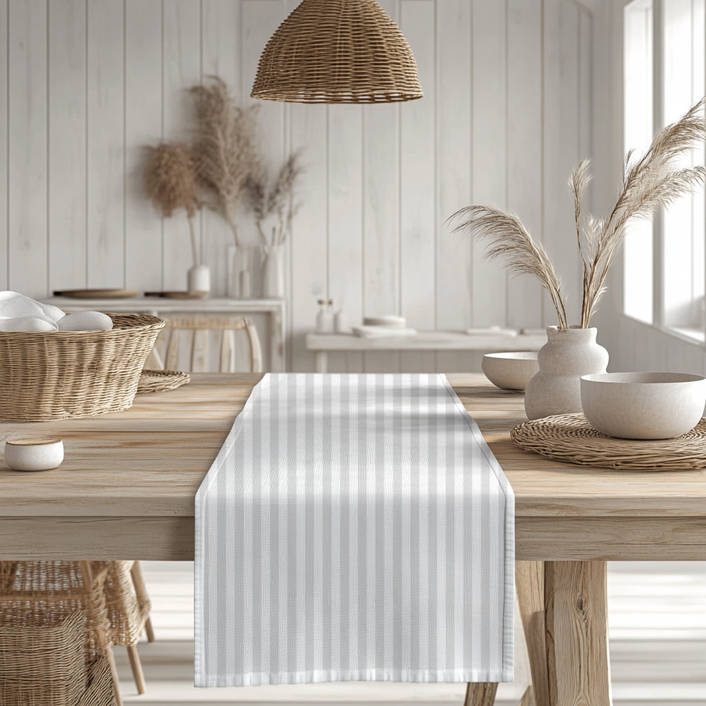 Coastal Gray Striped Table Runner