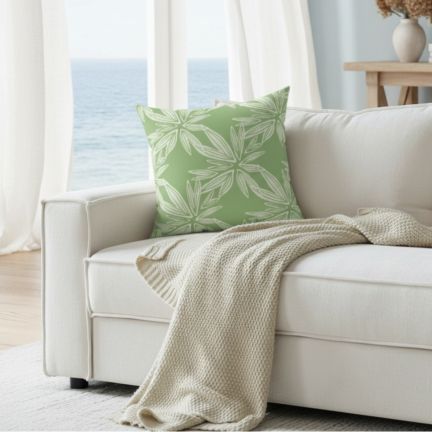 Green Floral Throw Pillow