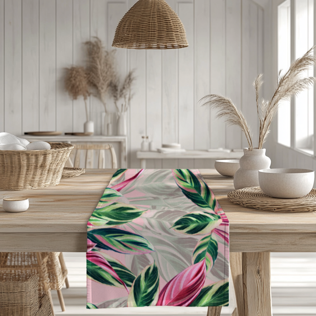 Botanical Pink Leaf Table Runner