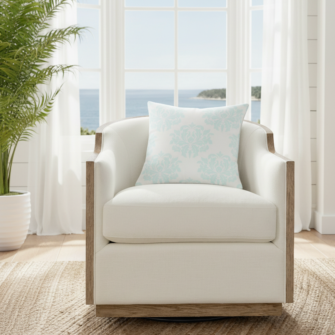 Light Aqua Damask Throw Pillow