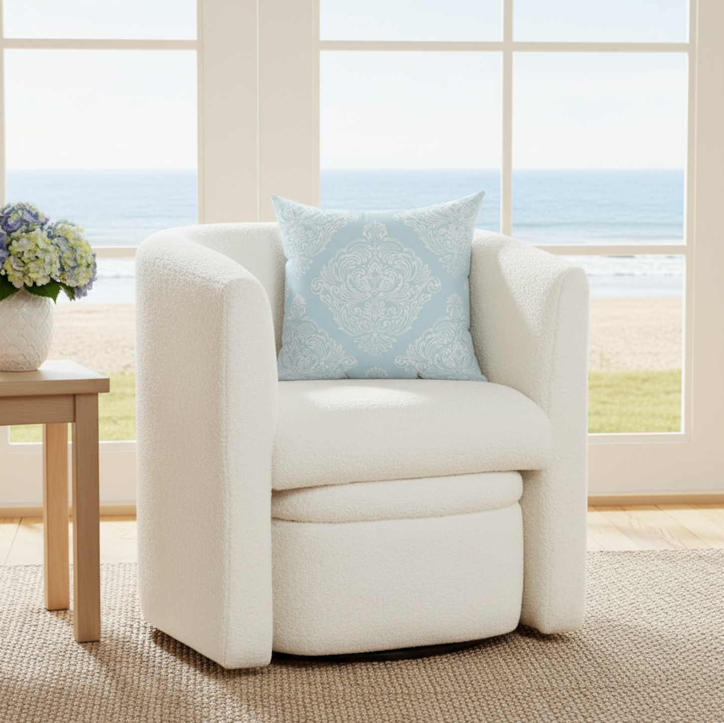 Light Blue Aqua Damask Throw Pillow