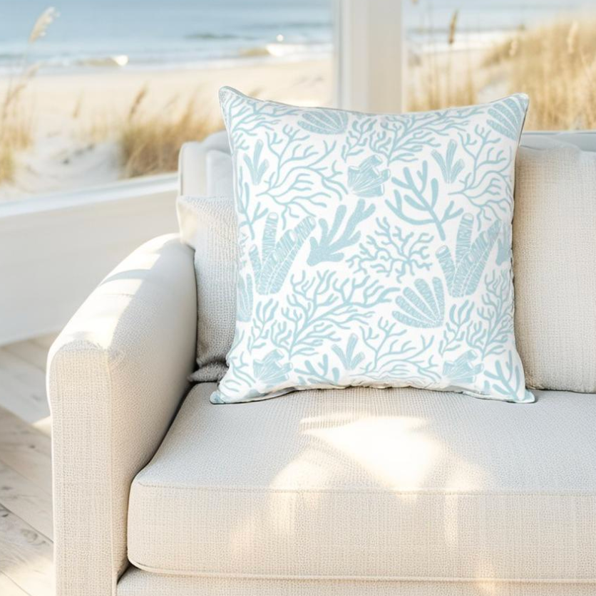 Ocean-inspired Square Poly Canvas Pillow, Coastal Decor, Beach House Cushion, Natural Living Room Accent, Gift for Sea Lovers