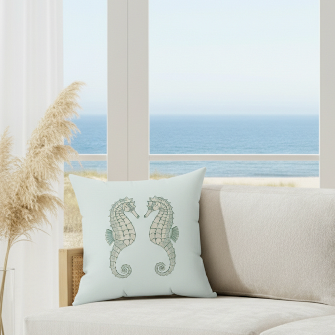 Twin Seahorse Throw Pillow