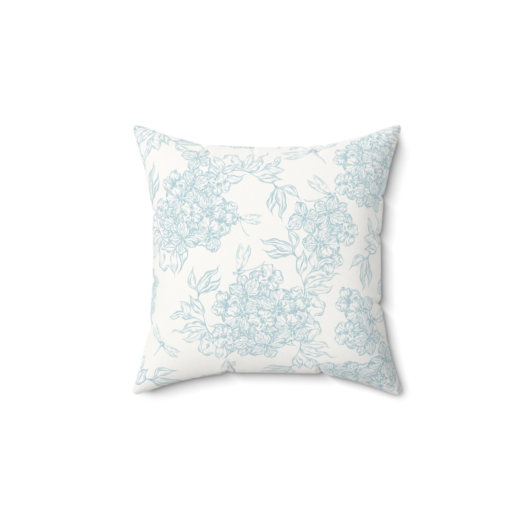 Light Blue Toile Hydrangea Suede Pillow