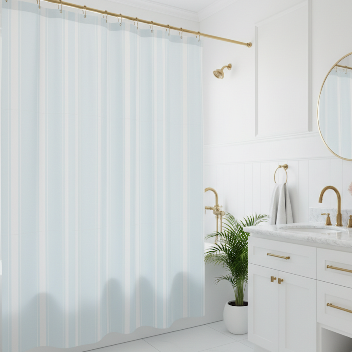 Light Blue Vertical Stripe Shower Curtain